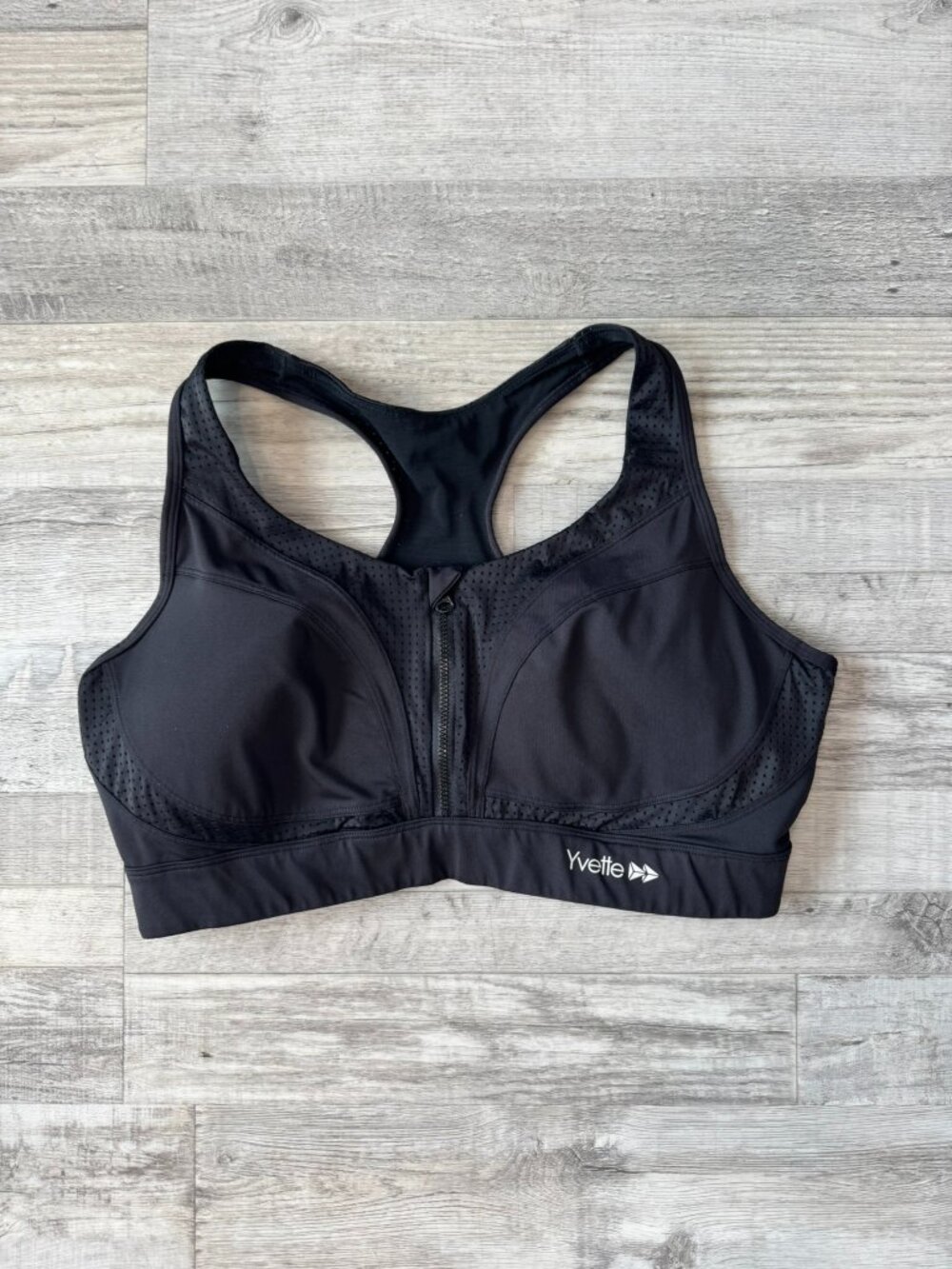 Yvette Women's Black Sports Bra Front Zip Plus Size 3XL 42 D/F N34
